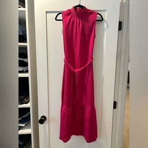 Anthropologie Amadi Tiered Maxi Dress pink Long Boho ruffle trim PS